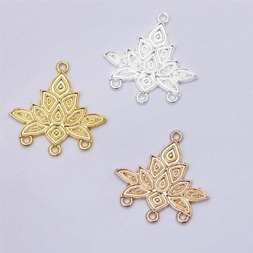 20pcs/lot 35x35MM Alloy Lotus Hair Accessories Porous Connector For DIY Necklace Making Supplies Jewelry Finding wholesale