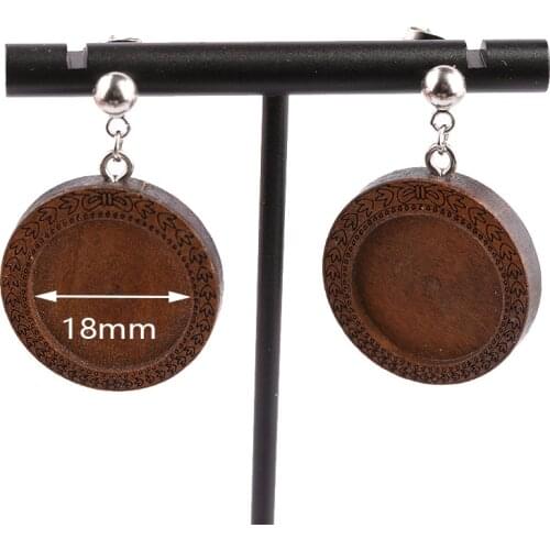 Reidgaller 5 pairs wood earring base settings 18mm blank cabochon trays diy stainless steel post earrings material