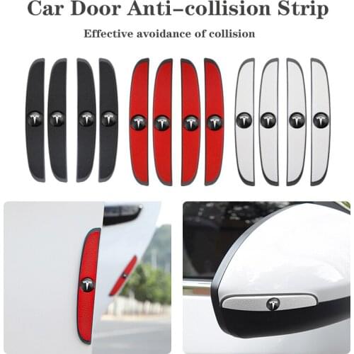 4Pcs For Tesla Model 3 Model X Model S Model Y Rubber Car Styling Door Bumper Protect Strip Stickers Auto Exterior Accessories