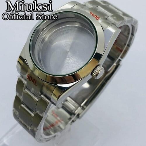 Miuksi 40mm sapphire glass date window silver watch case fit NH35 NH36 ETA2836 Mingzhu DG2813 3804 Miyota8205 8215 821A movement