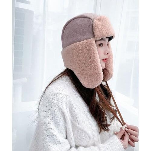 Women rapper cap Warm Earmuffs Thicken Ear-flapped Hat Winter Cashmere Plush Cotton Hat Cap 2021 Winter Russian Bomber Hat