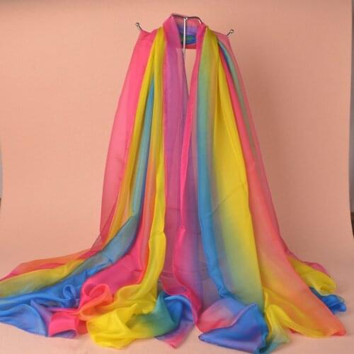 Chiffon Long towel Rainbow scarf Sunscreen shawl Summer Scarf colorful silk scarf