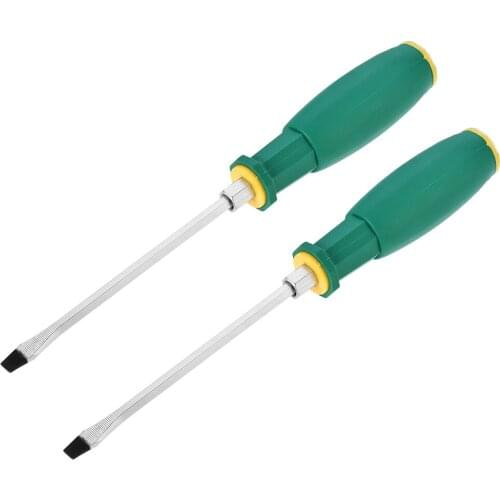 Uxcell 2 Pcs 6.5mm Slotted Screwdriver 6" Hex Shaft Green+Yellow Handle with Strike Cap for DIY Hand-Making, Automotive