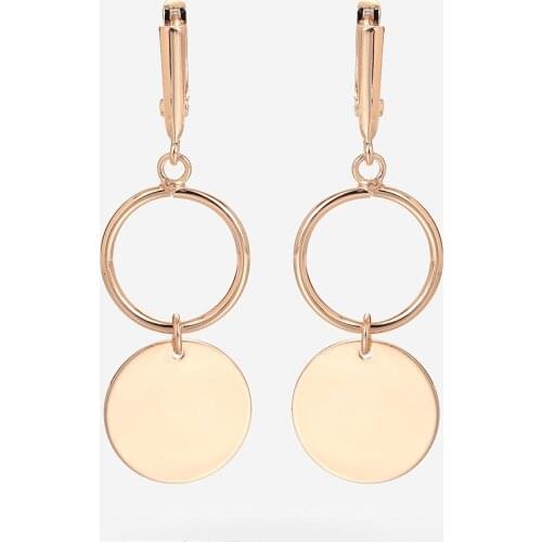 585 Rose Gold Round Smooth Long Dangle Drop Earrings For Women Girls Fashion Party Wedding Jewelry Christmas Gift DGE324