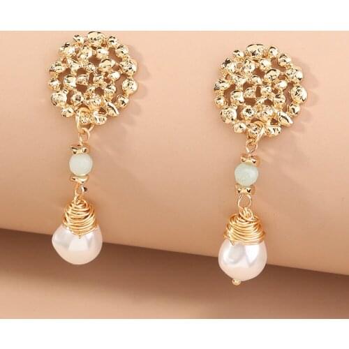 2021 Women Fashion Natural Stone Imitation Pearl Drop Earrings Geometric Statement Earrings Wedding Jewelry Trinkets