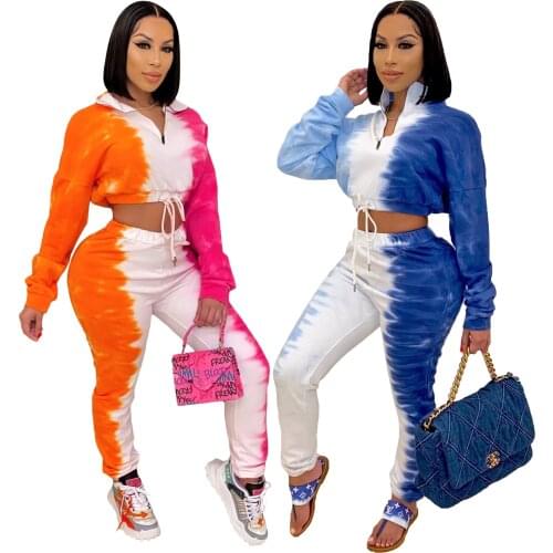 Women Casual Sports 3 Colors Patchwork Printing Long-Sleeve Two Piece Set Female Crop Top And Fitness Sporty Jogger Pant Outfits