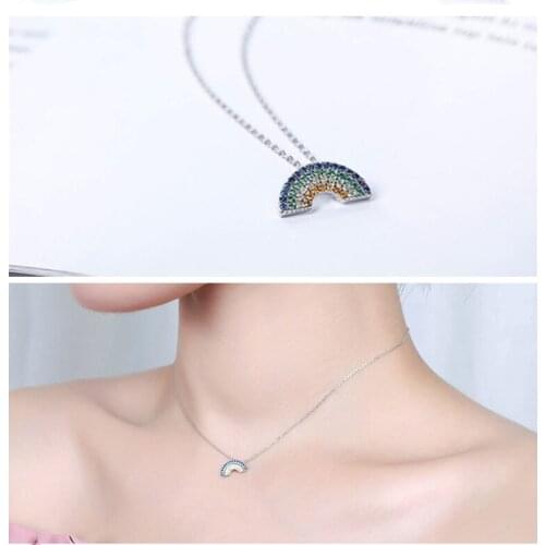 Top Quality Silver Plated Necklace For Women Jewelry Fashion Zircon Rainbow Pendant Girls Choker Necklaces Summer Bijou