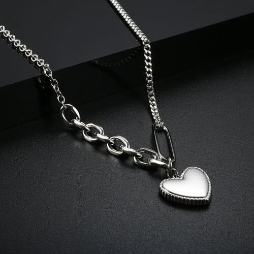 ZMFashion Vintage Simple Heart Necklace For Women Men Stainless Steel Punk Long Chains Womens Party Charm Sweater Jewelry