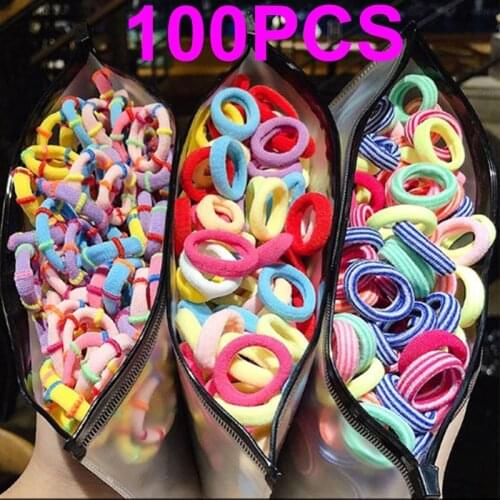 100pcs Girls Colorful Rubber Band Ponytail Holder Gum Headwear Elastic Hair Bands Girl Hair Ties Scrunchie Hair Accessories