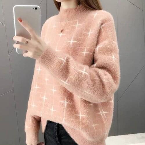 2021 Autumn Pullover Women Sweaters Long Sleeve Sweaters Faux Mink Cashmere Knitting Loose Women Jumper Plus Size Sweter Damski
