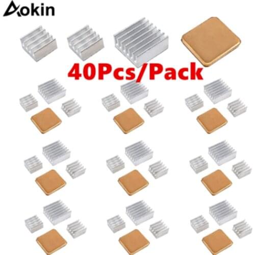 Aokin 40 PCS For Raspberry Pi Heatsink Kit Aluminum Heatsink For Raspberry Pi B B+ 2 3 Heatsink Copper Pad Shims adhesive tape