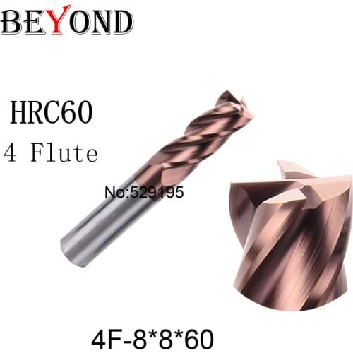 4f-8.0*8*60,hrc60,carbide End Mills,tungsten Carbide Square Flatted End Mill,4 Flute,coating:nano, Length