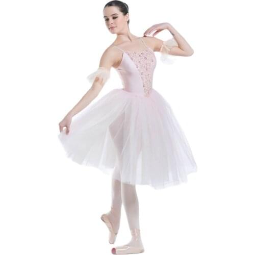 Pale Pink Romantic Length Ballet Dance Tutu Camisole Leotard Dress Adult Girls Ballerina Dance Tutus Performance Costumes 19101