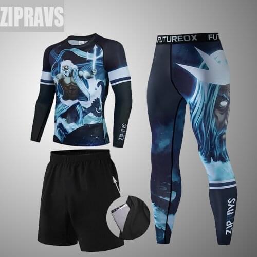 The Gods of Greece - Poseidon Man Compression Sports Suit Quick drying Perspiration Fitness Training MMA Kit Male Sportswear