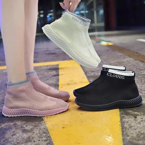 BomKinta All Match Harajuku Style Women Short Boots Slip On Breathable Sock Shoes Woman Korean Version Girls Platform Boots