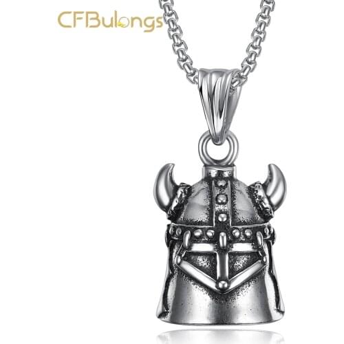 CFBulongs New Men Titanium Steel Warrior Armor Bell Necklace Stainless Steel Horn Motorcycle Pendant Necklace Fashion Jewelry