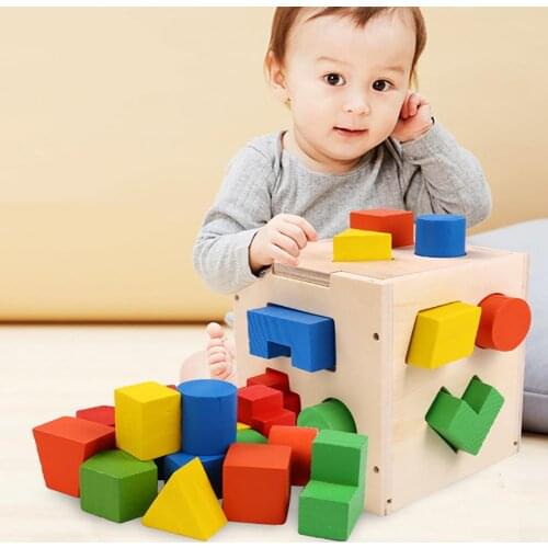 Wooden Geometric Shape Sorting Cubes Box Color Recognition Educational Kids Toy child Shape cognition Assembly learning toy gift