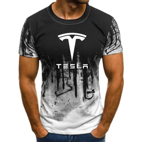 New 2021 Summer Mens T-shirt Tesla Car Logo Printed High Quality Cotton Gradient casual Mens Short sleeve