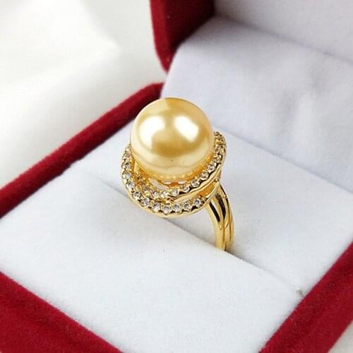Gold tone Pearl &AAA zircon diamonds gemstones rings for women jewelry fashion bijoux anillos evening party accessories gifts