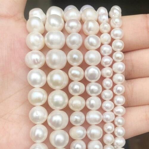 Natural Freshwater White Pearl Round Beads for Jewelry Making DIY Charm Earrings Bracelet Necklace 15 inches 6-7mm 7-8mm 9-10mm
