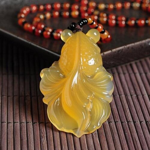 High-Quality Natural Yellow Chalcedony Pendant Women Lovely Goldfish Pendant 53x31mm / Best Gift