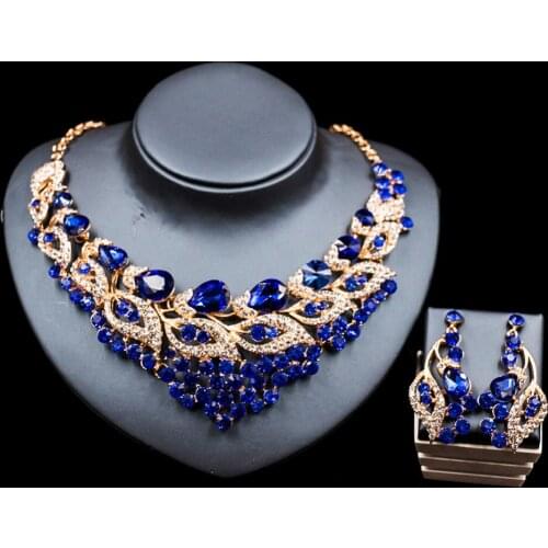 LAN PALACE nigerian beads turkish jewelry gold color glass necklace and earrings for wedding six colors free shipping