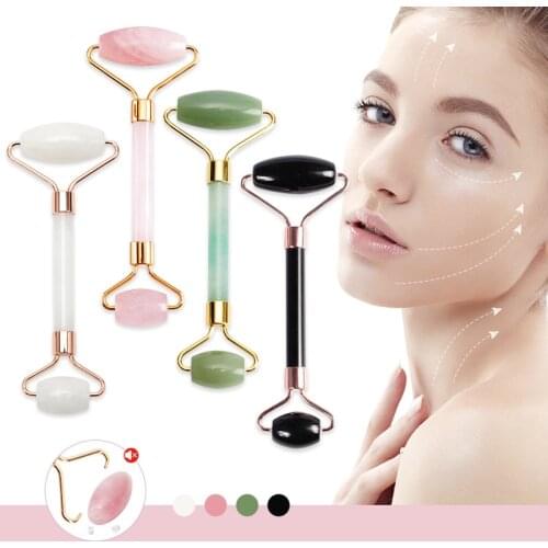 Natural Jade Facial Massage Roller Gua Sha Scraper Double Heads Face Lift Slimming Beauty Massager for Face Body Neck Thin Lift