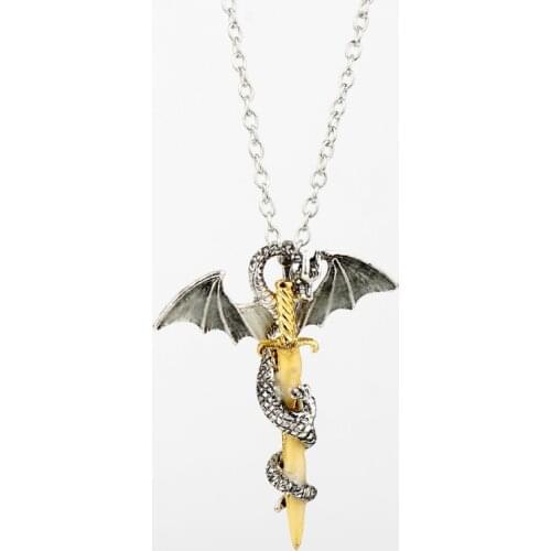 Fashion European And American Tide Male Rock Fashion Pterodactyl Golden Sword Glow-In-The-Dark Alloy Dragon Necklace