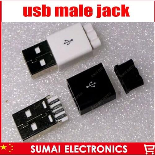 Free Shipping 30sets DIY 3 in 1 3 Holes 2.0 USB type A USB Male Plug + Plastic shell + tail pipe Connector kit wire bonding