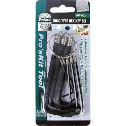 ProsKit HW-023 8Pcs Ring Type Hex Key Set 1.5, 2, 2.5, 3, 4, 5, 5.5, 6mm Wrenches Tool Kit