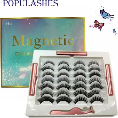 10 Magnetic Eyelashes Set 14 Pairs 3d Fake Mink False Eyelashes Magnet with Tweezers and Waterproof Eyeliner Makeup Tools Vendor
