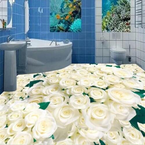 Custom flooring 3d mural wallpaper warm romantic white rose thick wear-resistant floor living room bathroom decoration 3d обои