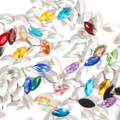 Navette Horse Eye Shape Multicolor Glass Crystal Glue On Rhinestone Silver Bottom for Nailart Phone Cover Clothing Accessories