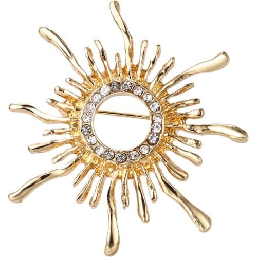 New Fashion Rhinestone Sun Flower Brooch Plating Alloy Retro Brooch Womens Clothing Advanced Accessories Pin