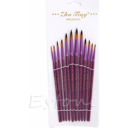 New Hot 12Pcs/Set Artist Nylon Hair Brush Tip Pointed Head Paint Watercolor Gouache C26
