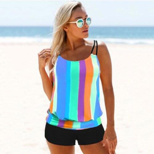 2021 New Striped Print Plus Size Swimwear Women Swimsuit Female Tankini Swimsuits Two Pieces Bathing Suit Summer Beach Wear Swim