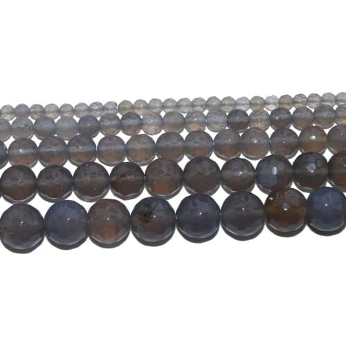 Faceted Natural Stone Grey Agates Stone Loose Beads 4 6 8 10 12 MM Pick Size For Jewelry Making DIY Bracelet Necklace Material