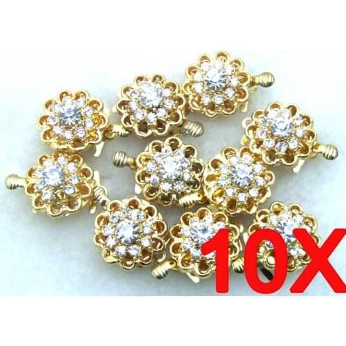 Wholesale 10pcs 15mm Gold Plated Round Flower 1 strings Clasp with crystal-gp92 wholesale/retail Free shipping
