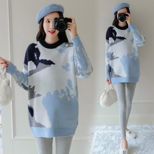6080# Autumn Winter Thick Warm Knitted Maternity Sweaters Korean Fashion Loose Pullovers Clothes for Pregnant Women Pregnancy