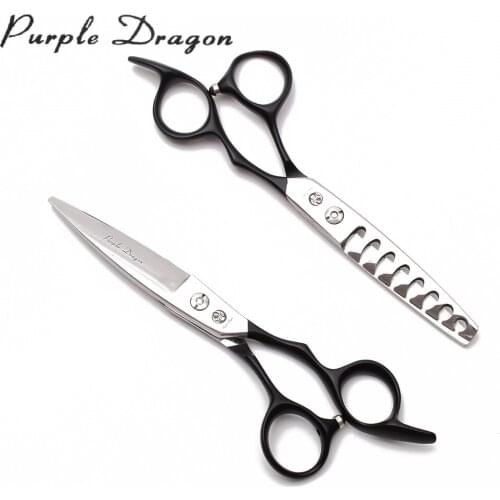 6" 440C Purple Dragon Black Hadle Hairdressers Scissors Cutting / Thinning Scissors Willow Leaf Shape Salon Hair Scissors