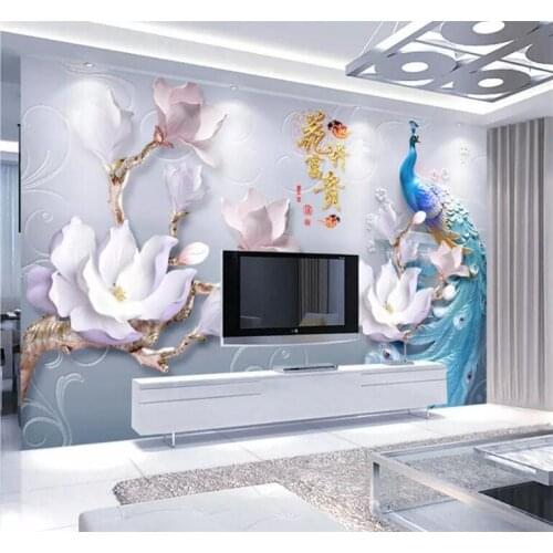 Custom mural 3d photo wallpaper embossed flowers rich modern minimalist peacock background walls decorative wallpaper