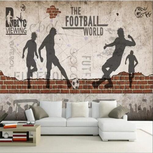 Retro Nostalgic Industrial Style Football Sports Mural Wall Paper 3D Bar Football Club World Cup Decor Background Wallpaper 3D