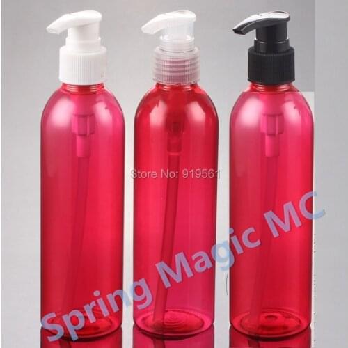 250ml Pink Round shoulder Plastic Cosmetic Container, Press Pump Bottle for Lotion/Shampoo/shower gel Bottle,Cosmetic bottle