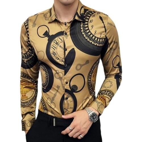 New Mens Print Shirt Retro Fashion Lapel Slim Body Long Sleeve Shirt Fashion Club Clothing Mens Brand Floral Shirt 6XL
