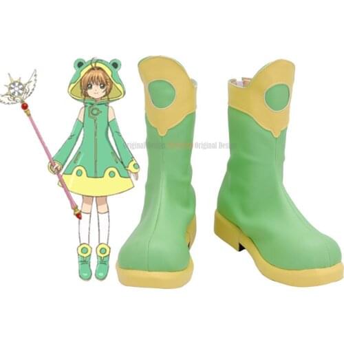 Card Captor Sakura Frog Sakura Cosplay Boots Green Leather Shoes Custom Made Any Size Can be Made