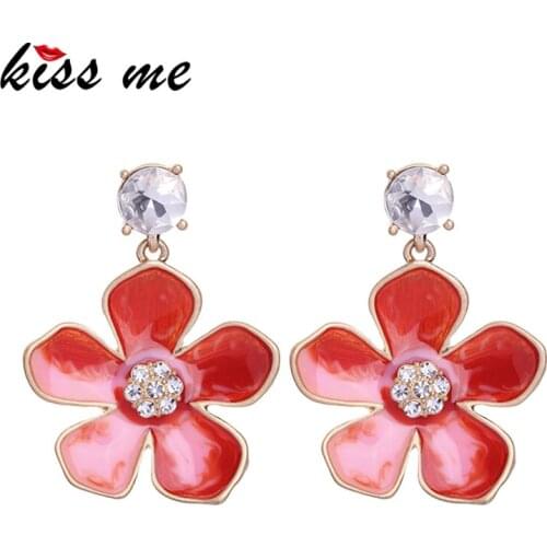 KISS ME Brand Orange Black Enamel Flowers Earrings New Design Big Dangle Earrings 2017 Statement Jewelry