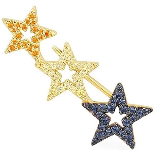 SOELLE Fashion Real 925 Sterling Silver Single Triple Star Ear Cuff CZ Zircon Stones Clip Earring 1pc for Women Brand Jewelry