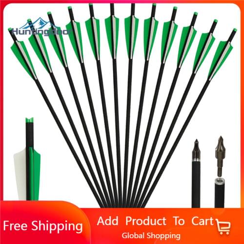 Huntingdoor 12pcs 20/22inch Archery Carbon Crossbow Arrows with Removable Arrowhead 8.8mm Diameter Outdoor Hunting Shooting