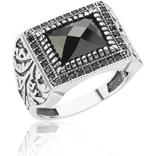 Tevuli 925 Sterling Silver Black Stone Men 'S Ring