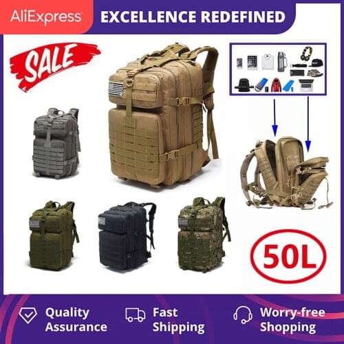 Top Outdoor 50L Waterproof Army Military Molle Tactical Backpack Softback Durable Rucksack climbingCamping Hunting Sport Bags